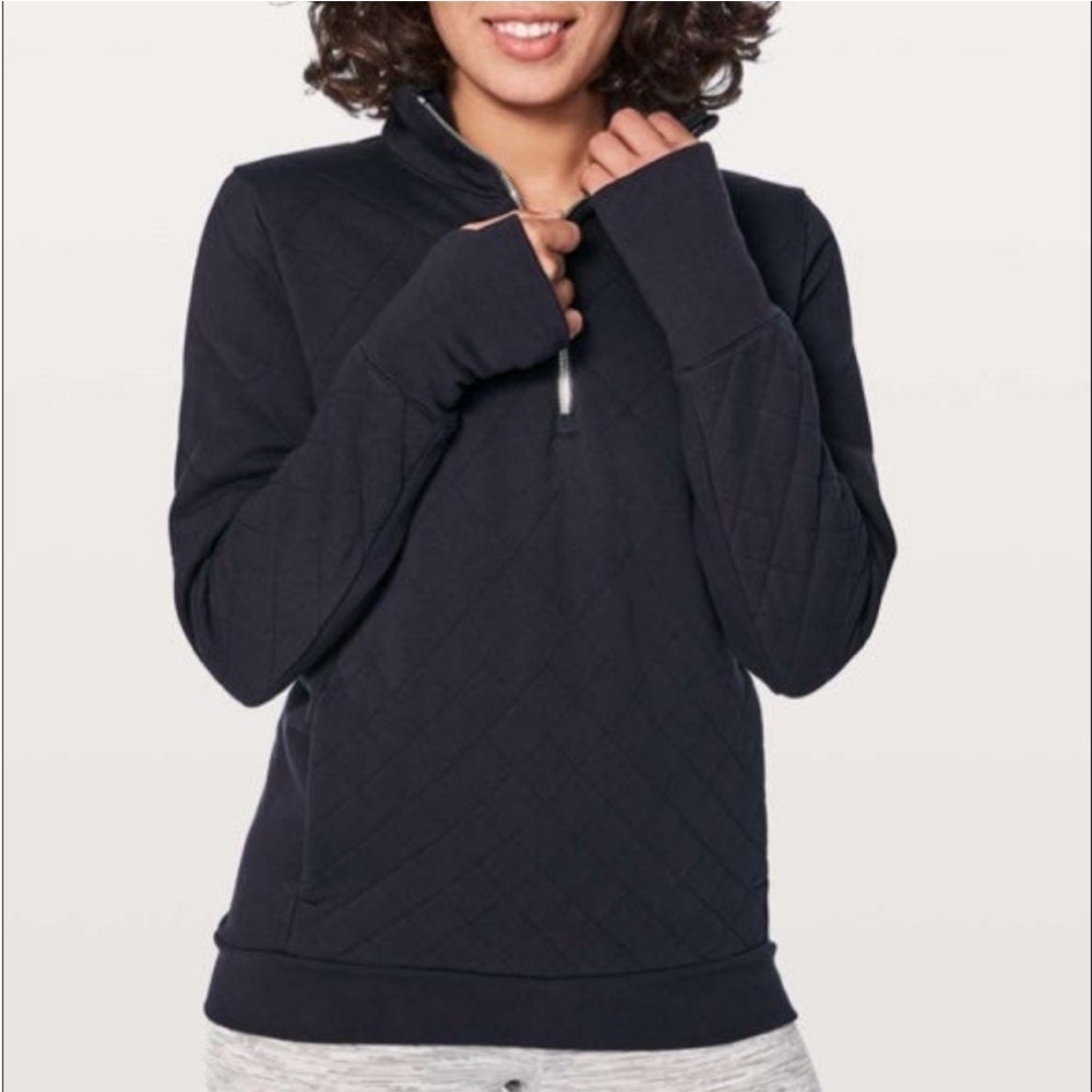 Lululemon Forever Warm Black Quilted Insulated
1/4 Zip Pullover Jacket Size 8